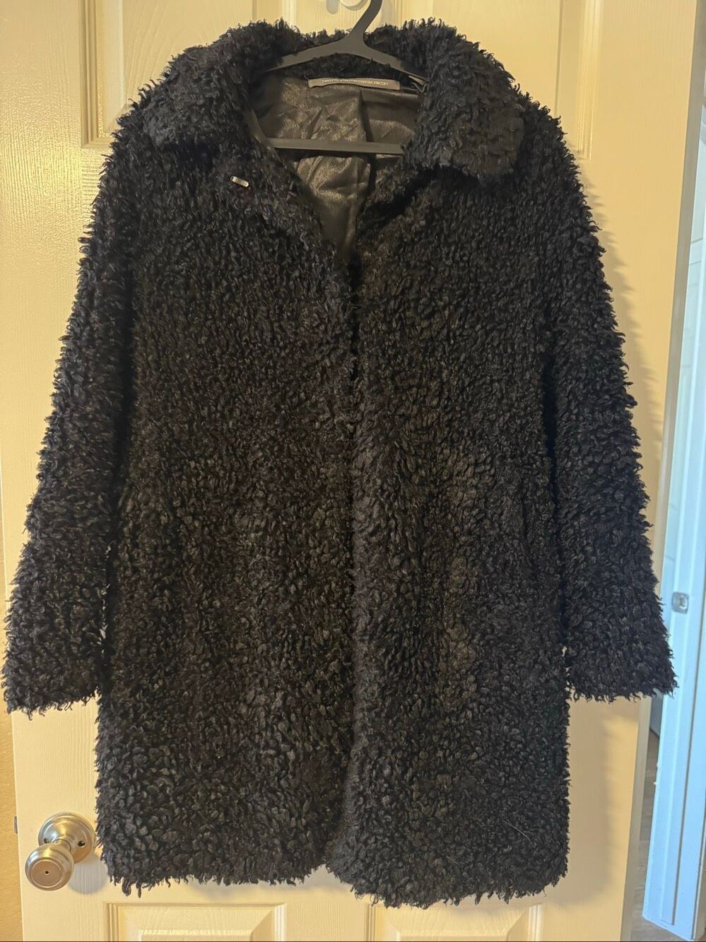 Twelfth Street by Cynthia Vincent Black Curly Faux Fur Long Coat